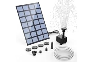 AISITIN Fontana Solare 2,5W mit 1,2M Tubo dell'Acqua, DIY Fontana da Giardino Esterno con 6 Ugelli & 3M Cavo Pompa Acqua Energia Solare per Bagno per Uccelli,Stagno, Decorazione del Giardino(1 pezzo)