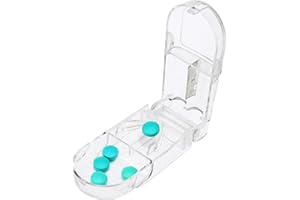 GLAMIFIED , GLAM Glamified Pill Cutter, Portable Tablet Cutter with Blade and Storage Compartment 2-in-1 Pill Splitter Pill Case Half Quarter for Small or Large Pills Transparent
