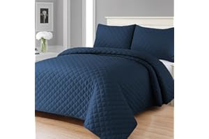 MIA we dress your home Luxury Quilted Bedspreads Double Size - 3 Piece Blue Embossed Bed Cover 220x250 Comforter Throw Ultra Soft Coverlet All Seasons