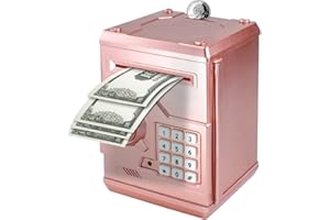 Vommery Hucha de Juguete, Mini Caja Fuerte electrónica para cajero automático Bancos con Bloqueo de contraseña & Desplazamiento de Dinero para niños (Oro Rosa)