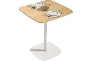 HOMCOM Small Dining Table, 60 cm Square Kitchen Table with Wood Veneer Top, Square Steel Pedestal Base and Anti-slip Foot Pads for Living Room, Dining Room, Natural Wood Finish