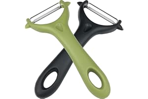BELSVOR 2 peladores, 2 peladores de acero inoxidable, 14,5 × 7,5 cm, pelador negro y verde, pelador de patatas/rábanos/pepinos/manzanas y otras frutas y verduras