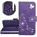 Produktbild HMTECH Huawei P30 Lite Hülle,Huawei P30 Lite Handyhülle Prägung Glitzer Diamant Clover Schmetterling Blumen Flip PU Leder Cover Magnet Schutzhülle Handytasche für Huawei P30 Lite,Bling Clover Purple