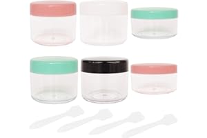 ONEINHE 6 barattoli vuoti in plastica per cosmetici, 10 ml e 20 ml, contenitori da viaggio trasparenti con coperchio, spatole per crema e trucco