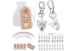 LinTimes Schutzengel Gastgeschenke Hochzeit 20 Stück Schlüsselanhänger Schutzengel + kardieren Dankeschön Geschenke + Organza Beutel Für Geburtstag Taufe Hochzeit Kommunion Party