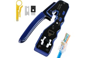 vsshe Pinza Crimpatrice RJ45 di Rete Ethernet, Crimpatrice rj45 Strumento, Connettori RJ45 Passanti di Rete 8P8C per Cavi di Rete CAT5/CAT6/CAT5E, con Taglierina, Blu