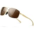 SUNGAIT Ultra Lightweight Rectangular Polarized Sunglasses UV400 Protection (Gold Frame Brown Lens, 62) Metal Frame SGT458 JKC-CA