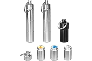 TRAUMARKEU 3 stück Pillendose Schlüsselanhänger,wasserdichte Aluminium Klein Tablettenbox mit 3 Teilbaren Fächer & Mini Pillenbox für Unterwegs Reise Camping Speicherung