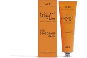 AKT, THE DEODORANT BALM. Award winning, multi-use, natural deodorant. Plastic Free. Gender Free. Aluminium Free. 100% effective — 1 tube lasts up to 3 months. SC.01 ORANGE GROVE. 50ml