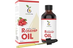 NATURA PUR Olejek z Dzikiej Róży 120ml - 100% organiczny, tłoczony na zimno, wegański - do twarzy, ciała, włosów, skóry, rąk, skóry głowy - Rosehip Oil