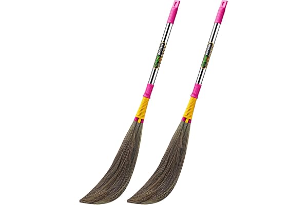 BBT Phool Jhadu Natural Grass Broom Stick for Home Cleaning Eco-Friendly Long Handle Jhadu Anti Dust, Lightweight & Durable Pack of- (2, BAHUBALI 3D)