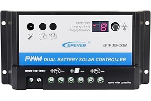 EPEVER EVPEVER 20A Solar Charge Controller 12V/24V Auto Working Dual Battery Solar Panel Charge Controller PWM 20AMP Intelligent Solar Panel Batteries Regulator for Motorhome, Caravan, Boat
