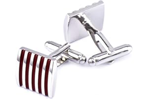 Epinki Gemelos para Hombre Plata Rojo Cuadrado Raya Gemelos Novios Novio Boda Gemelos
