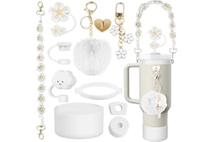 YSWOVUO Stanley Cup Accessori Bianco, 11 Pezzi Stanley Cup Spill Stopper Compatibile con Stanley Cup 2.0 30 oz, Coperture per Cannuccia per Stanley Cup, Tracolla per Bottiglia d'Acqua