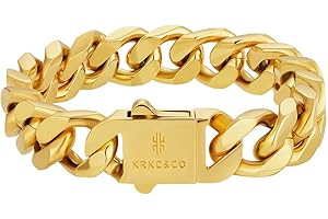 KRKC & CO KEEP REAL KEEP CHAMPION KRKC&CO Gourmette Homme en Acier Inoxydable, Bracelet Homme Plaqué 18k Or, 8/10/12/14mm Chaîne Bracelet en Grosse Maille, Bracelet Chaîne Cubaine Argent/Or, Cadeau d'Anniversaire/Fête des Pères