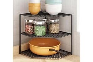 Waigg Kii Scaffale angolare da cucina a 3 livelli, organizer per angolo cucina, in metallo, per ufficio studio (24 x 25 x 18 cm, nero)