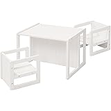 roba Set Tavolo + 2 Sgabelli per Bambini - Convertibile in Panca - Stile Country – Mobili per Bambini – 3 Altezze – Multifunz