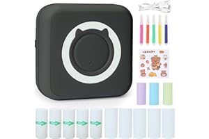 ZAKVOP Mini Impresora para Movil, Impresora Fotográfica,Impresora Bluetooth termica con 13 Rollos de Pape,Impresora portatil inalambrica para Lista Fotos Nota,Impresora Pegatinas para iOS y Android - Negro