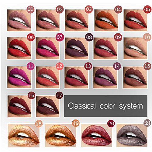 Wishwin Lippenstift Lipstick Lipgloss Liquid Matte Langlebig Feuchtigkeitsspendende wasserdichte Lippenstift 21 Farben - 4
