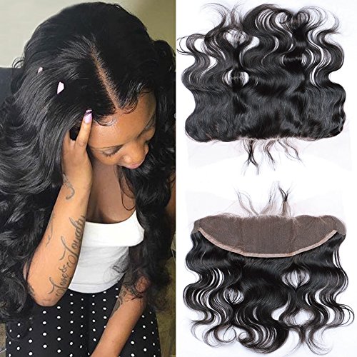 Sunwell 6A Virgin Remy Lace Frontal Closure Body Wave Free Part 13x4 Bleach Knots with Baby Hair, Natural Color 10"
