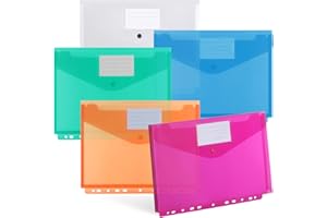 DATEFUN Teczka na dokumenty A4, opakowanie 30, teczka na dokumenty A4 przezroczyste segregatory z 11 otworami na krawędzi i kieszenią na etykiety, kieszonkowy dokumenty do organizacji dokumentów (6 kolorów)