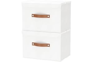 OUTBROS Boîte de Rangement, 45 x 30 x 30 cm Caisse Pliable avec Couvercles et Poignées, Vêtement Cube, Magazine pour, Chambre à Coucher (2 pièces,Blanche)