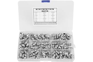 MARHYNCHUS 115 pièces M6 M8 M10 Raccord de Mamelon Zerk à Graisse en Acier kit d'assortiment de raccord de Mamelon Droit 90 et 45 degrés raccord de Mamelon de Graisse coudé