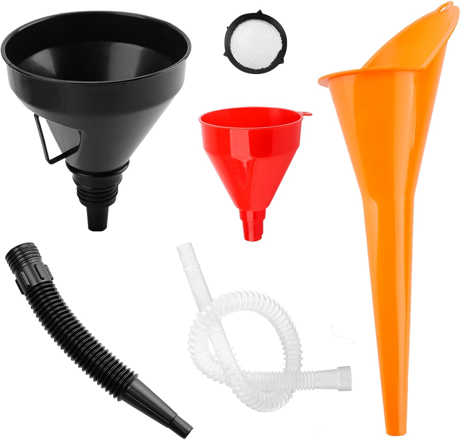 3Pcs Flexible Plastic Funnel Set,Wide Mouth Fuel Funnels,Flexible Right Angle Funnels with Detachable Spout and Filter,Long Mouth Funnel for Car, Motorcycle & Kitchen Gasoline Petrol Engine
