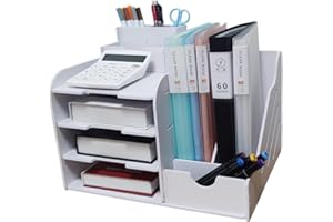 KINVVR Office File Racks for File Cabinet Supplies,DIY Multipurpose Desk Document File Tray Organizer Storage Display Shelf Rack,for A4 Papers,Books,Letters, Document and Notebook(CK01-1 White)