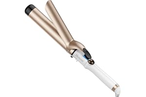 Hoson 38mm Curling Tongs Large Barrel, 1.5 Inch Long Barrel Curling Wand Dual Voltage, Ceramic Tourmaline Coating with LCD Display, Glove Include