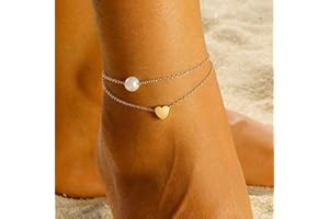 Handcess Boho Moon Bracelets de cheville en couches d'or Bracelets de cheville en croissant de plage Perles de plage Bracelet de pied pour femmes et filles
