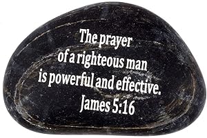 Holy Land Market Engraved Inspirational Scripture Biblical Black Stones Collection - Stone XII : James 5:16 :" The Prayer of a Righteous Man is Powerful and Effective.