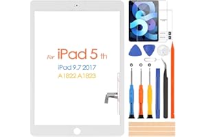 ARSSLY Pantalla táctil para iPad 9.7 2017 A1822 A1823 digitalizador pantalla para iPad 5 con kit de reparación, pantalla táctil reemplazo para iPad 5th, (sin botón de inicio, no pantalla LCD) (blanco)
