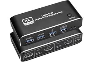 USB HDMI 2.1 KVM Switch 4K 120Hz, BolAAzuL 8K Dual-port USB 3.0 HDMI 2.1 KVM Switch, USB-C HDMI KVM Switcher with Keyboard Shortcut Hotkey Switching HDCP 2.3 for Nvidia AMD Xbox Series X S PS5/4 pro