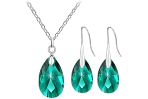 Klaritta Emerald Green Crystal Almond Jewellery Set Drop Earrings Necklace Pendant S742
