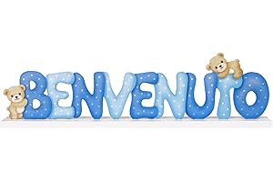 BETESSIN Decorazione Nascita Bimbo Centrotavolo Legno Scritta Benvenuto Legno Blu Orso Decorazione Tavolo Festa Bomboniere Nascita Benvenuto Battesimo