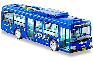 SPIRITZOHIC Bus Car Toys, Play Vehicles Toy Bus Model Car with Lights and Sounds Pull Back Cars Alloy Diecast Vehicles Mould Buses Toys Vehicle Friction Powered Pull Back Vehicles City Buses Cars (Blue, 28.5CM)