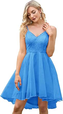 CLLA dress Damen Spitze Abendkleider Hoch Niedrig Ballkleider Kurz  Spaghettiträger V-Ausschnitt Abschlusskleid : Amazon.de: Bekleidung