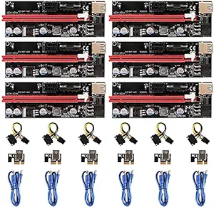 SaiRetail.Com PCI-E Riser 009S, 16X Extender PCIE Riser 6-Pin USB 3.0 Cable Graphics Card Extension Cable GPU Riser Adapter for Bitcoin Litecoin ETH Coin Mining - 6 Pack