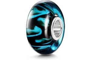 MATERIA BY MATTHIAS WAGNER MATERIA Schmuck Muranoglas Beads schwarz blau Element - 925 Silber Glas Anhänger für Beads Armband #953