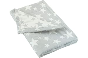 NTBAY 3 Layer Baby Muslin Cotton Toddler Blanket, 76x102 cm Jacquard Reversible Nursery Bed Blanket, Super Soft and Thermal Cot Bed Blanket for All Seasons, Baby Gift, 76x102 cm, Grey White Star