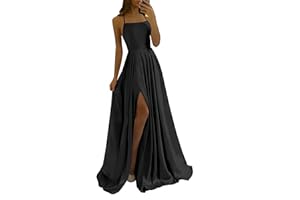 xxxiticat Damen Elegant Lange Ballkleider Satin A-Linie Hochzeitskleid Abendkleider Sexy Neckholder Spaghetti Brautkleid Kleider Lang Prinzessin Brautjungfer Kleid