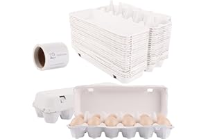 ZOFUN Eierkarton Eierkartons 12er Pappe, 30 Stück Eierschachtel Eierschachteln 12er pappe mit Deckel für je 12 Eier mit Aufklebern, Biologisch Abbaubar Eierschachteln für Eier (Weiß)