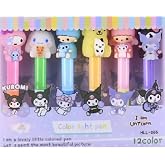 ZETCONCEPT Fosforlu Kalem Seti, 6'lı, &Ccedil;ok Renkli, 12 Renk, Okul &Ccedil;ağı, SANRIO KUROMI CINAMONROLL Tasarımlı, &Ccedil;ift U&ccedil;lu, Stand D