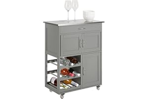 SoBuy Mobile Cucina Salvaspazio con Ruote Carrello Cucina con Cassetti e Portabottiglie, Mobiletto Credenza credenza cucina per Cucina o Sala da Pranzo, Grigio Chiaro 67x86x38cm FKW45-HG