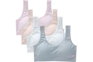 UPOSAO 4 Pieces Girls Seamless Training Bra Cotton Crop Tops with Pads Bras Sports Bras Puberty Children Soft Breathable Underwear Teenage Kids Crop Vest Tops Size 8-16 Years