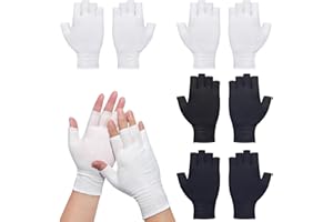 AFFEGIFTS Fingerless Eczema Gloves for Adults, 4 Pairs Black and White Cotton Gloves for Dry Hands Fingerless Moisturizing Gloves UV Protection Gloves for Sleeping,Spa, Skin Treatment,Nail Art