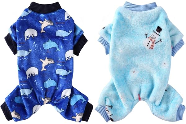 KUTKUT 2 Pcs Dog Bodysuits for Small Dogs, Fleece Puppy Pjs Jammies 4 Leg Dog Clothes for Maltese, Shihtzu Winter Warm Onesies Jumpsuit Clothing for Pet Dogs Cats Male & Female (Size: L)