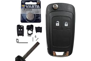 KONIKON Autoschlüssel Funk Fernbedienung Austausch Gehäuse mit 2 Tasten + Rohling + Batterie kompatibel für Opel Meriva Astra J Insignia A Adam Corsa E Cascada Mokka Grandland Zafira C