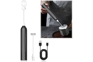 AXIJOBS Elektryczny spieniacz do mleka z podwójnym ubijakiem, USB ​ ręczny spieniacz do mleka, 3 prędkości, do miksera ręcznego, mleka, spienionego mleka, miksera do jajek, kawy, cappuccino, latte